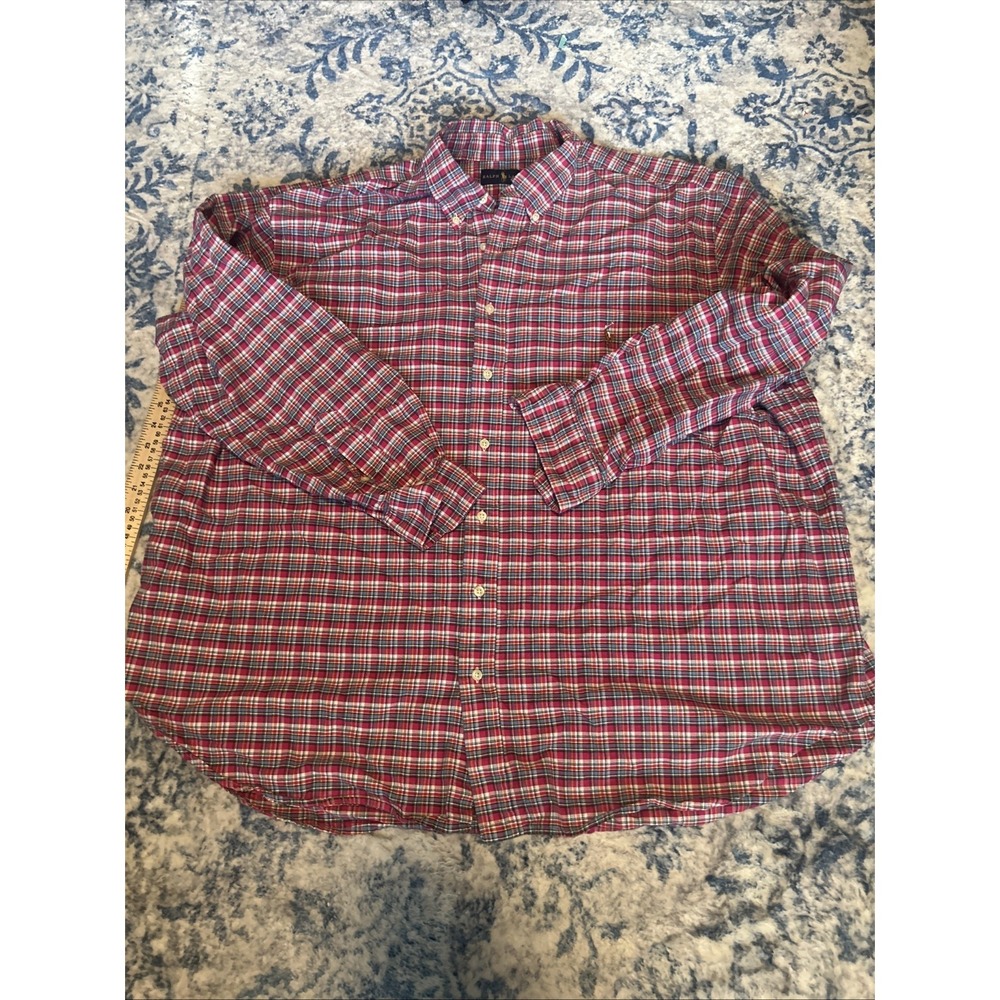 Polo Ralph Lauren Oxford Shirt Mens 3XB Pink Plaid Button Up Dress Pony
